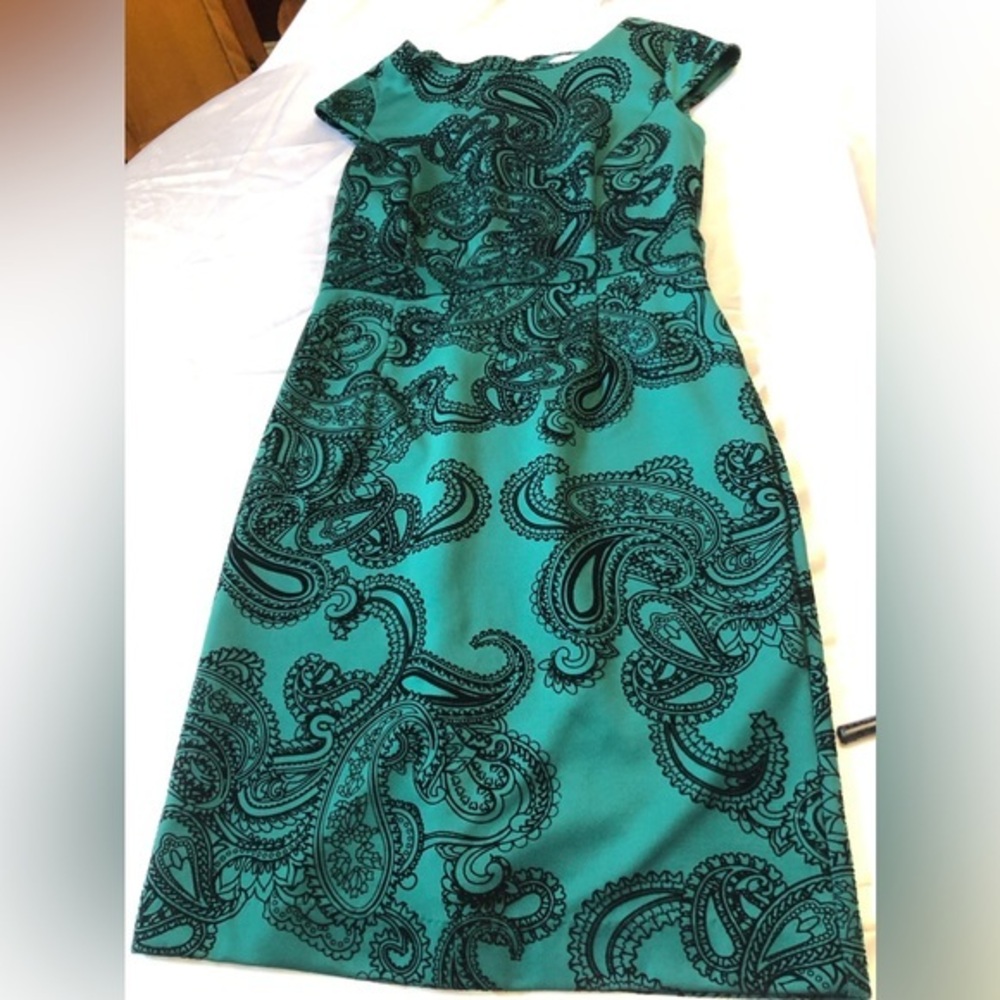 New York & Company Green Paisley Sheath Dress in Size XS